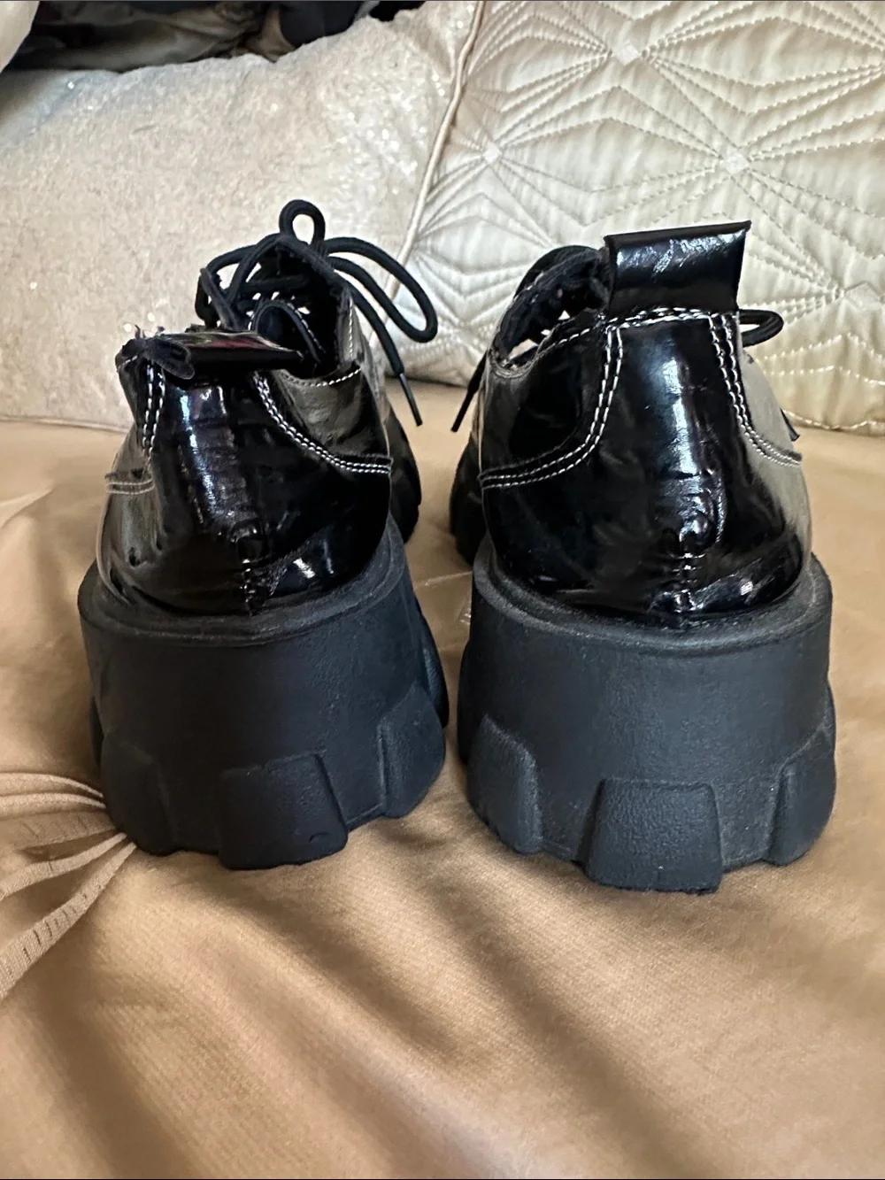 Men's Black Patent Lace-Up Chunky Shoes